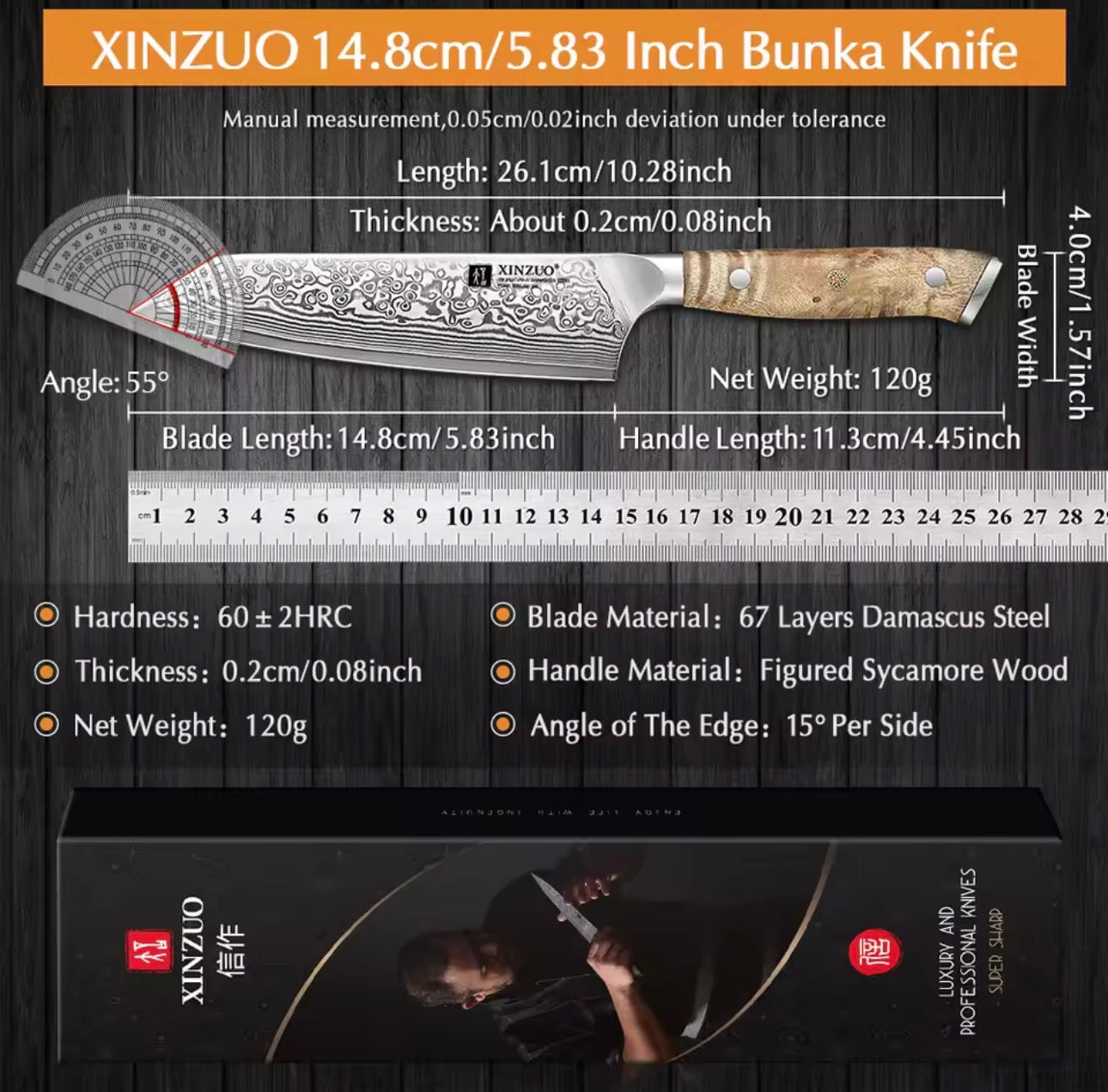 XINZUO Damascus Steel Bunka Knife